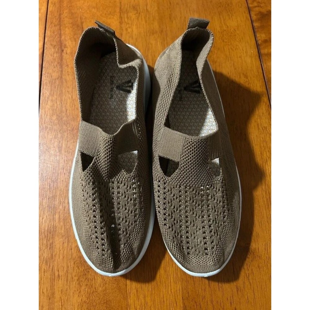 Brown Knit Mesh Top Slip On Walking Sneakers Size 41